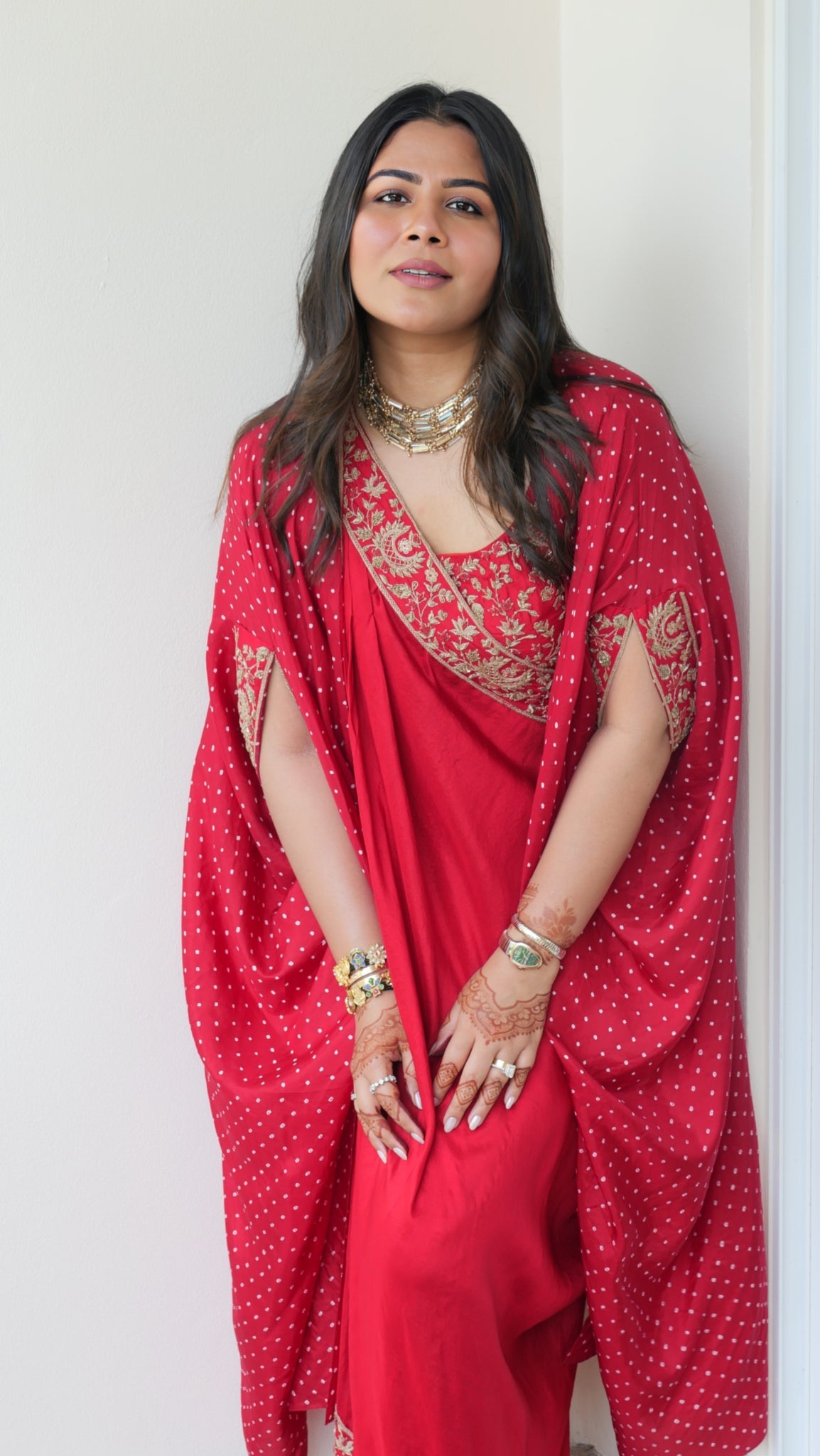 Bandhani Cape Set With a chandbali Crop Top