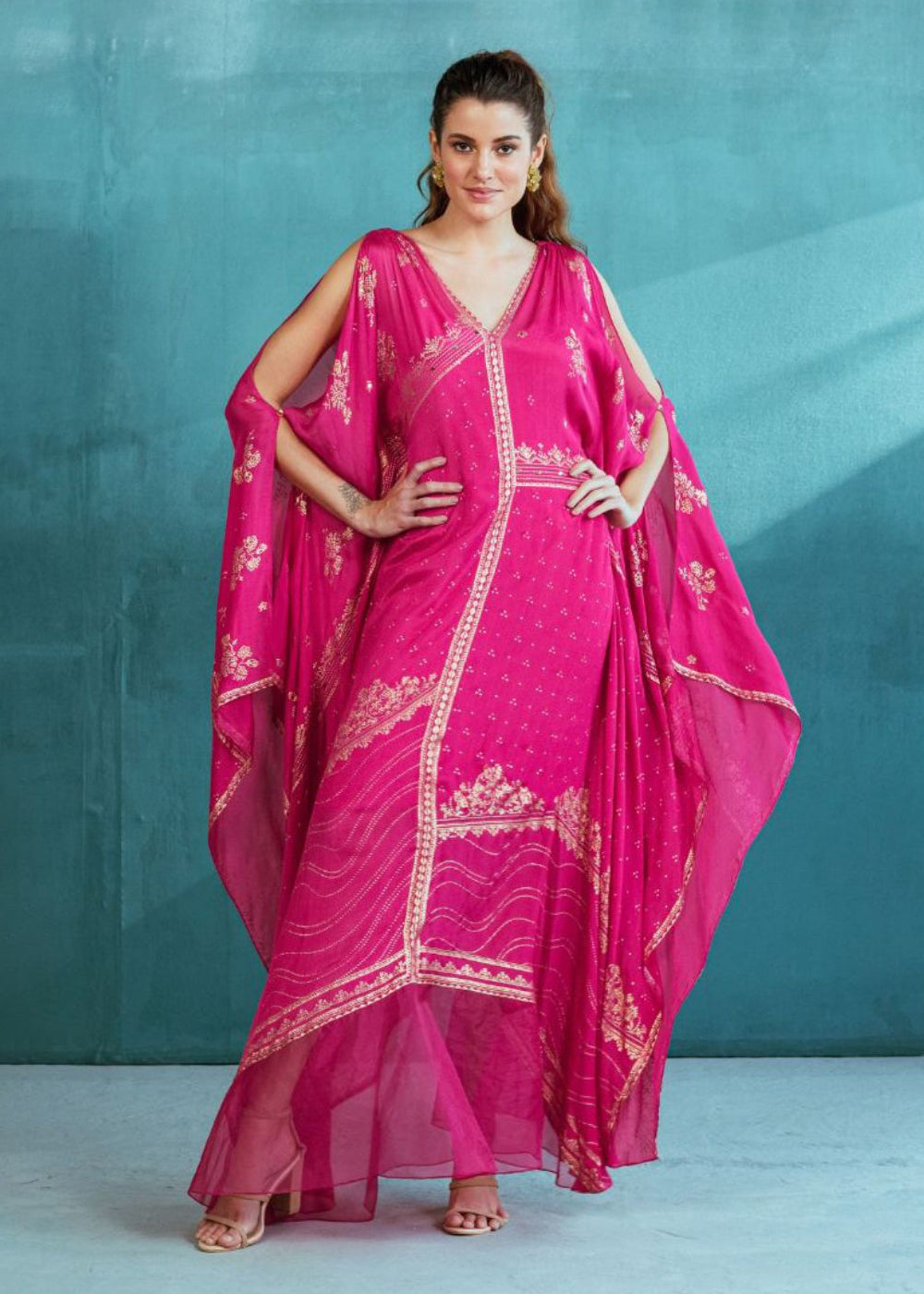 Fuchsia Pink Chiffon Kaftan Set