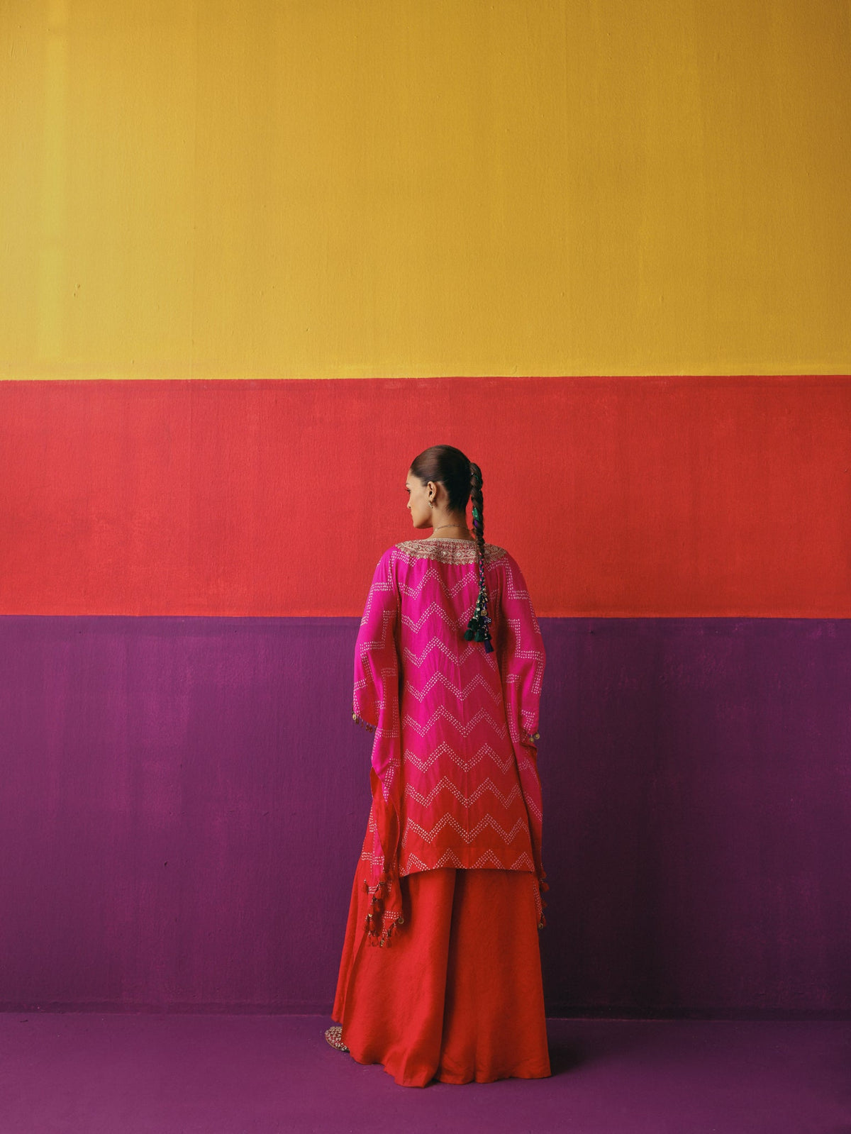 Zigzag Bandhni Kaftan with Sharara