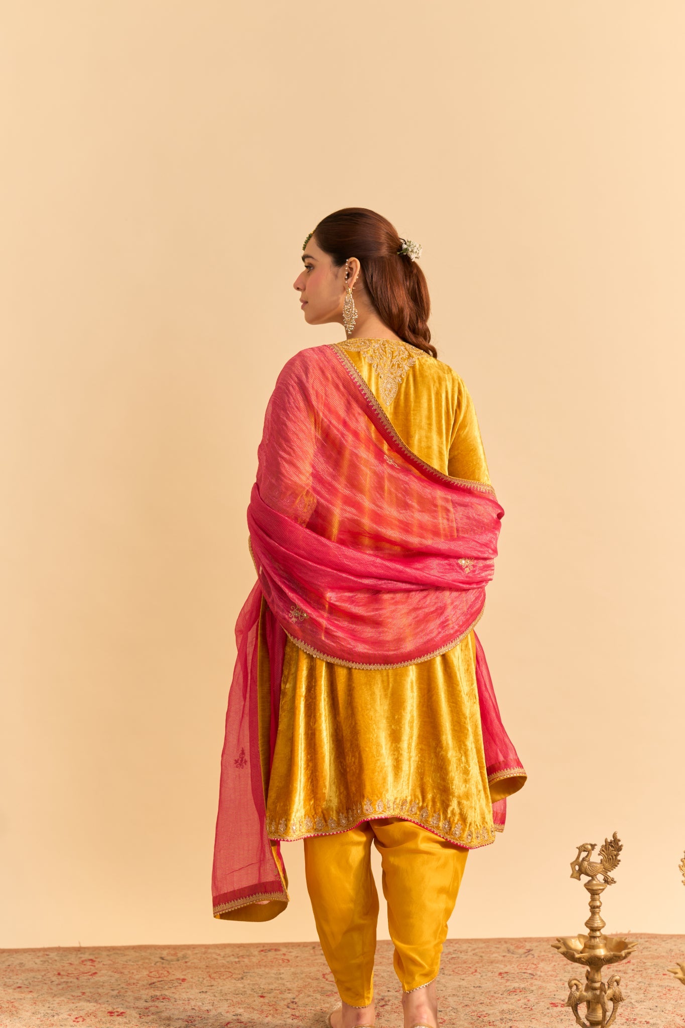 Amal - Mustard A-line Kurta with Dhoti and Dupatta