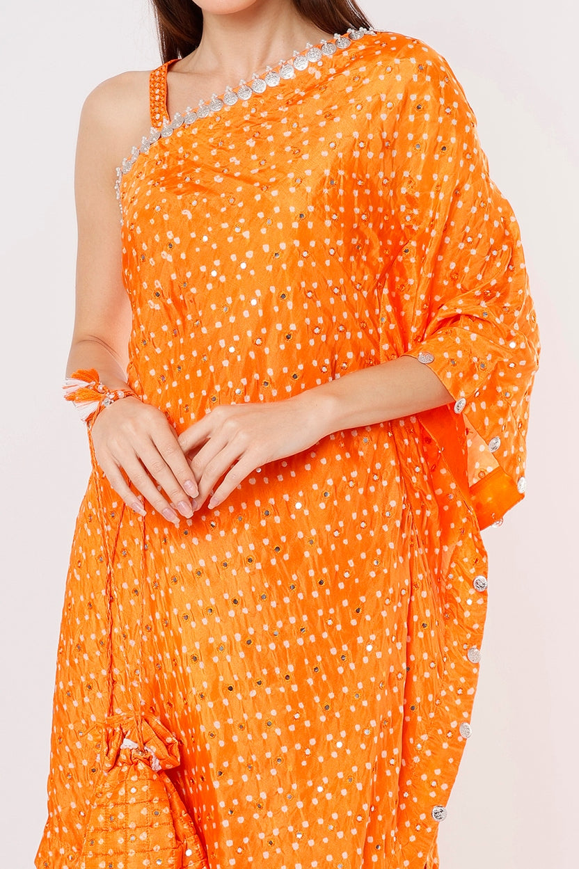 One shoulder bandhni cape and sharara set