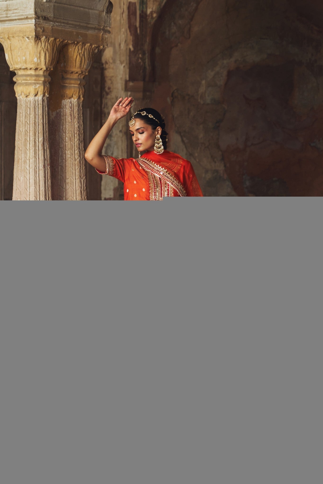 AREESHA - BURNT ORANGE SHORT KURTA WITH SHARARA AND DUPATTA