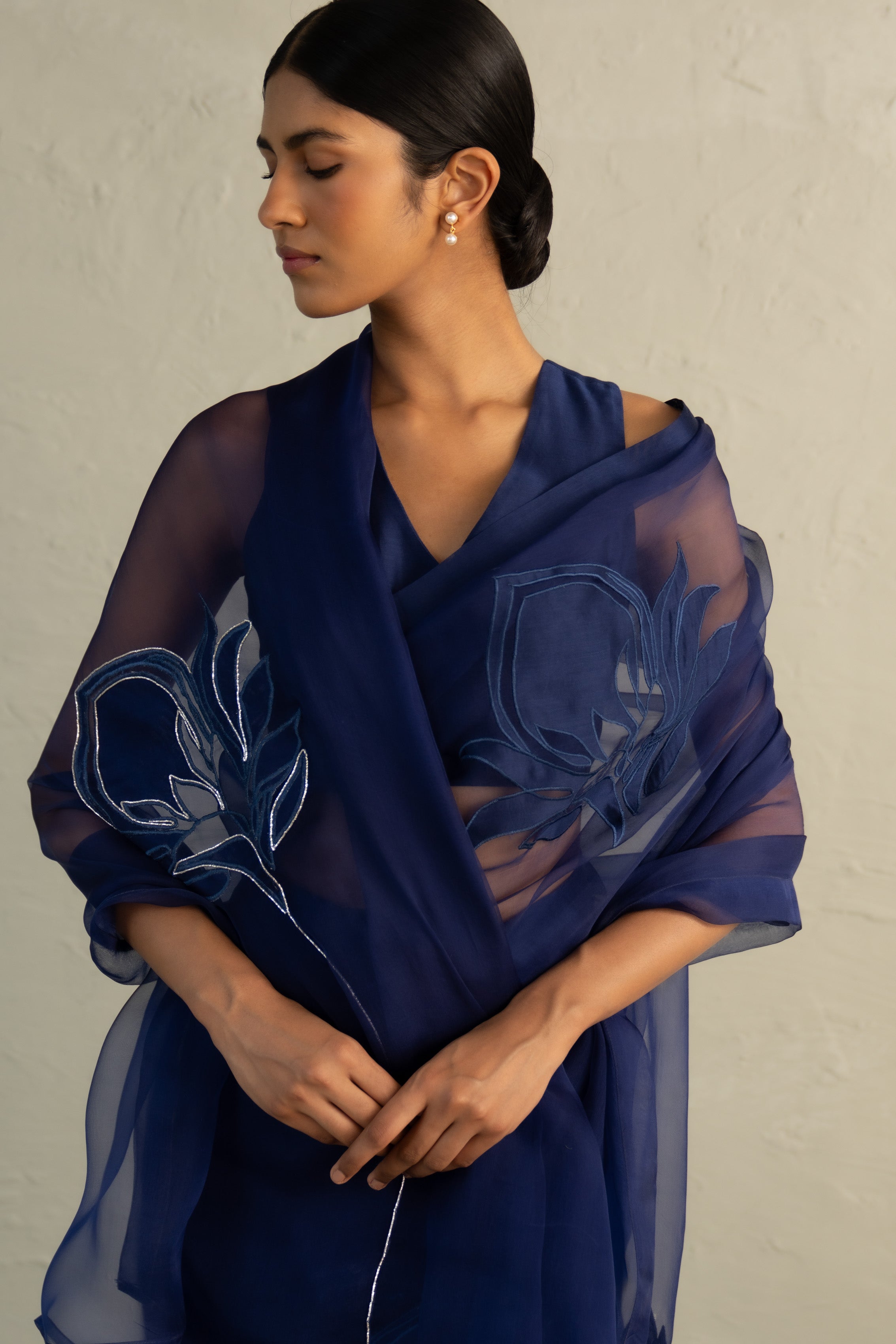 Blue Edit Organza Appliqu� Saree