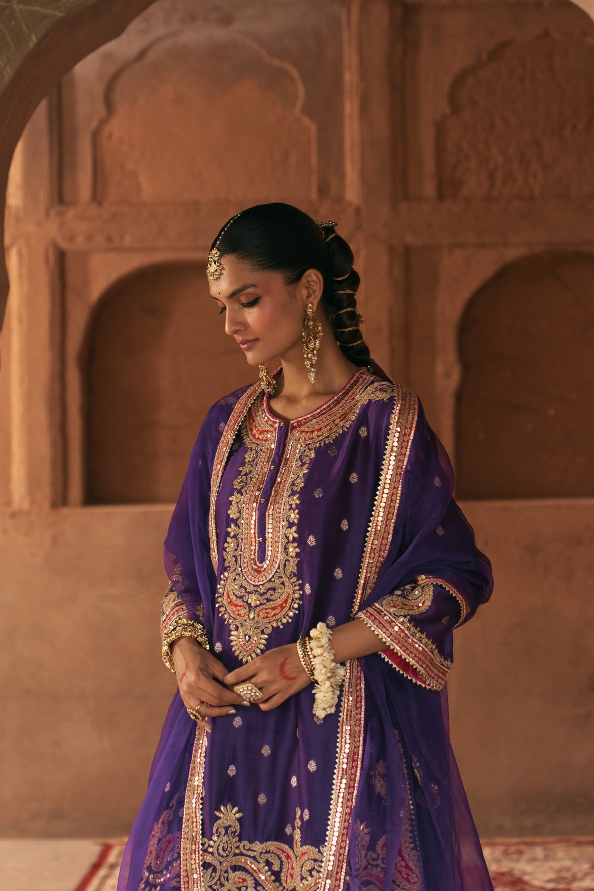Deep Purple Pure Silk Banarasi Kurta Salwar Set with Dupatta