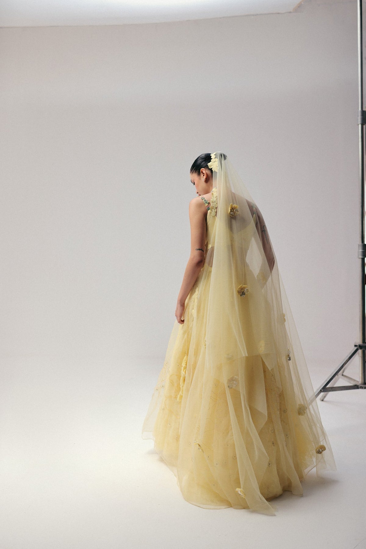 Beaded Motif Embroidery, Soft Tulle & Silk Organza with French Lace, Skirt Set, Embroidered Blouse Silhouette