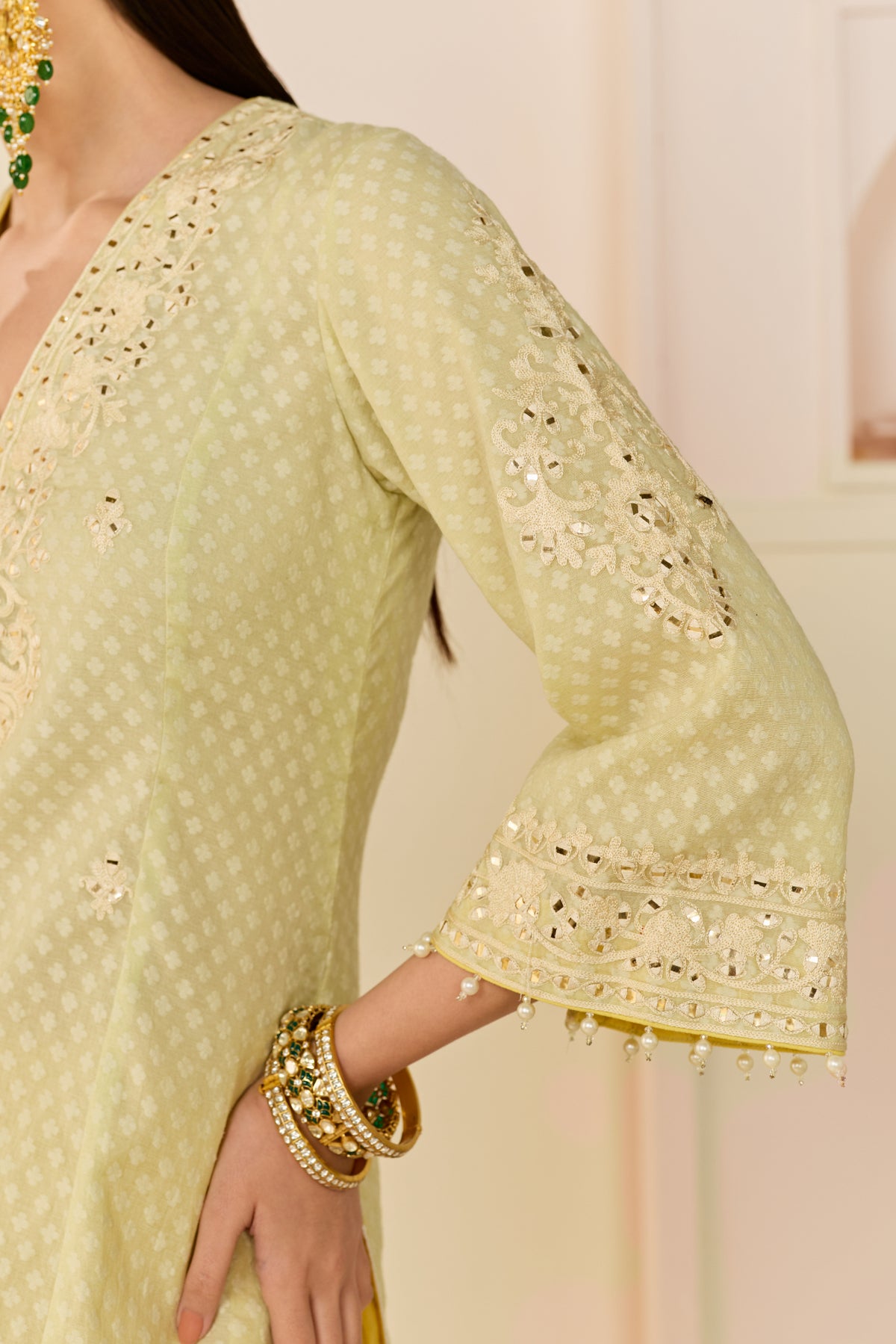 Mint Green Pure Brasso Silk Kurta Skirt Set for Festive Weddings