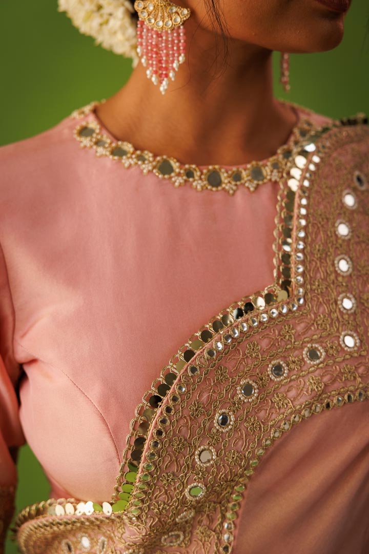 Pink scallop tissue saree