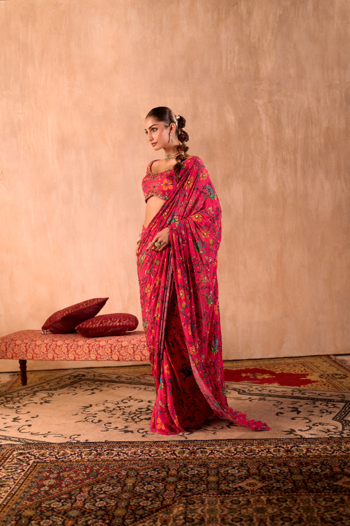 PINK PRINT CHOLI WITH EMBROIDERED SARI SET - image 7