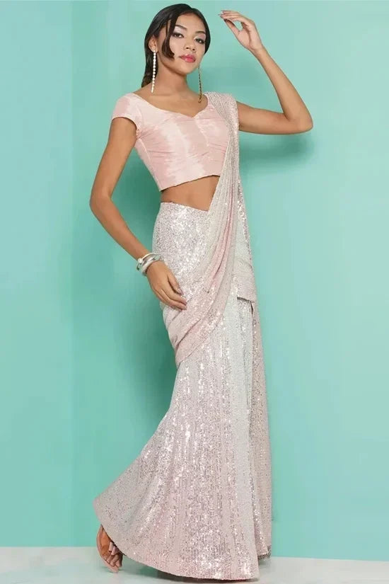 Champagne pink sequin Saree drape