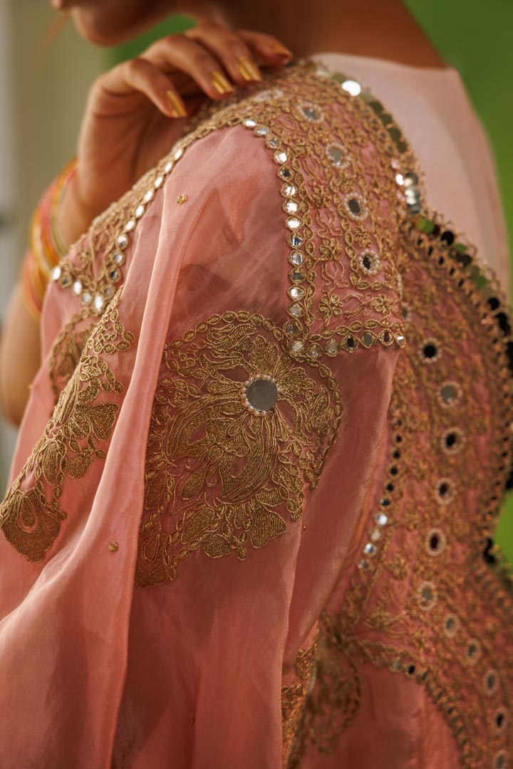 Ivory and baby pink reversible anarkali set