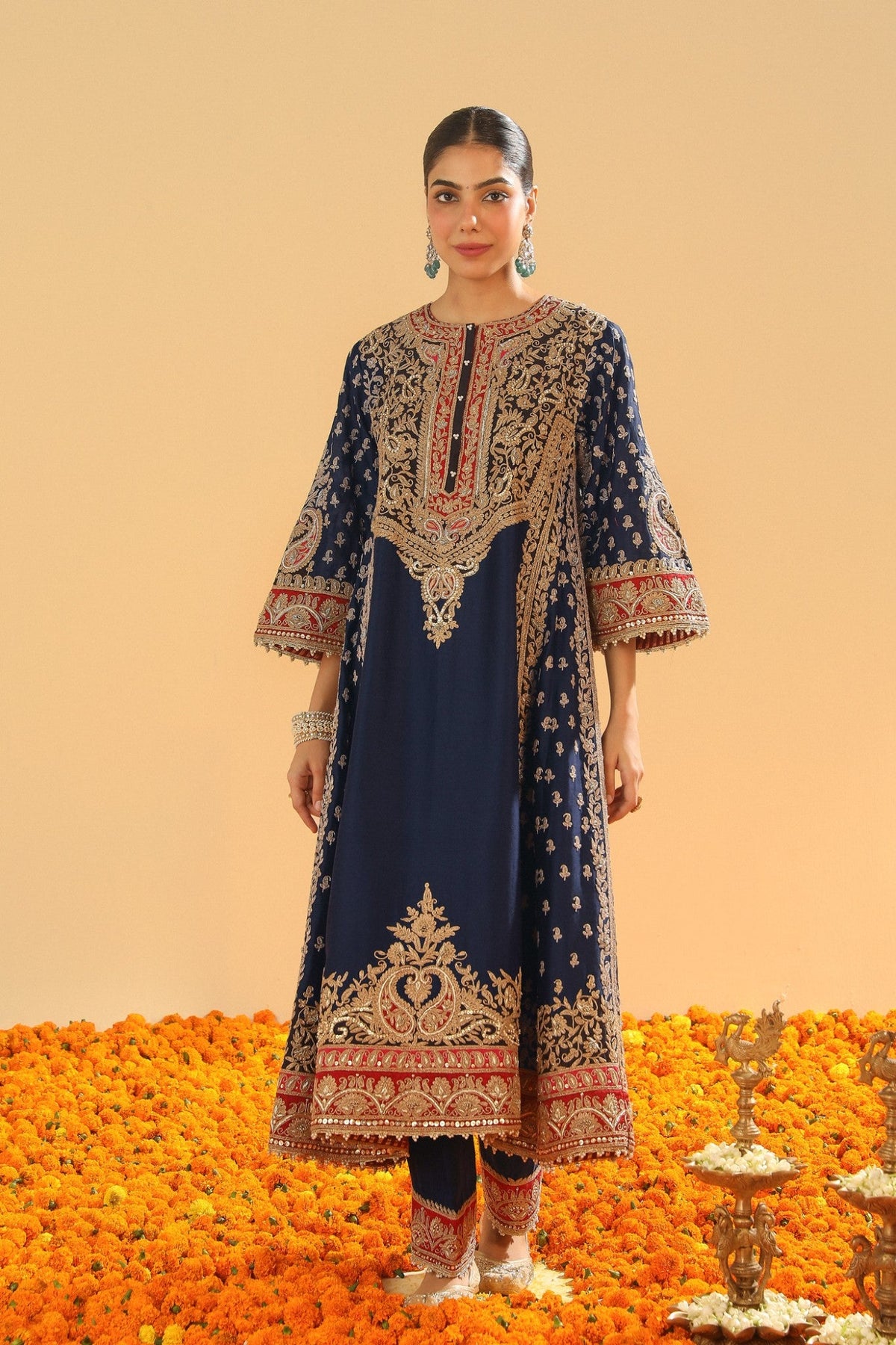 Hana - Deep Blue Long Kalidaar Chauga with Salwar and Odhni