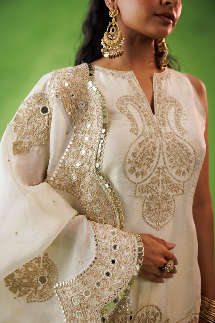 Beige tissue flared sharara set