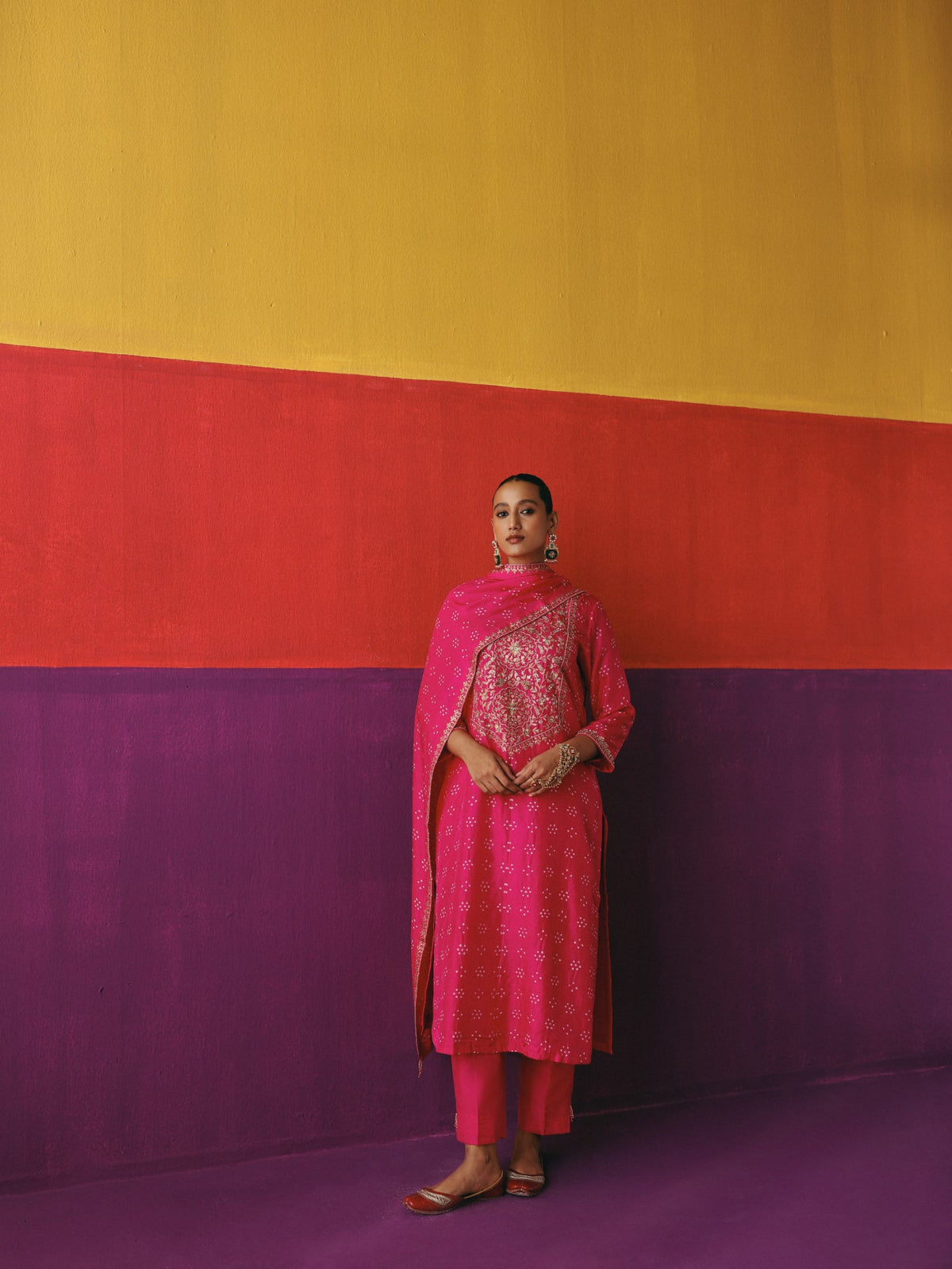 Flower bandhni kurta set