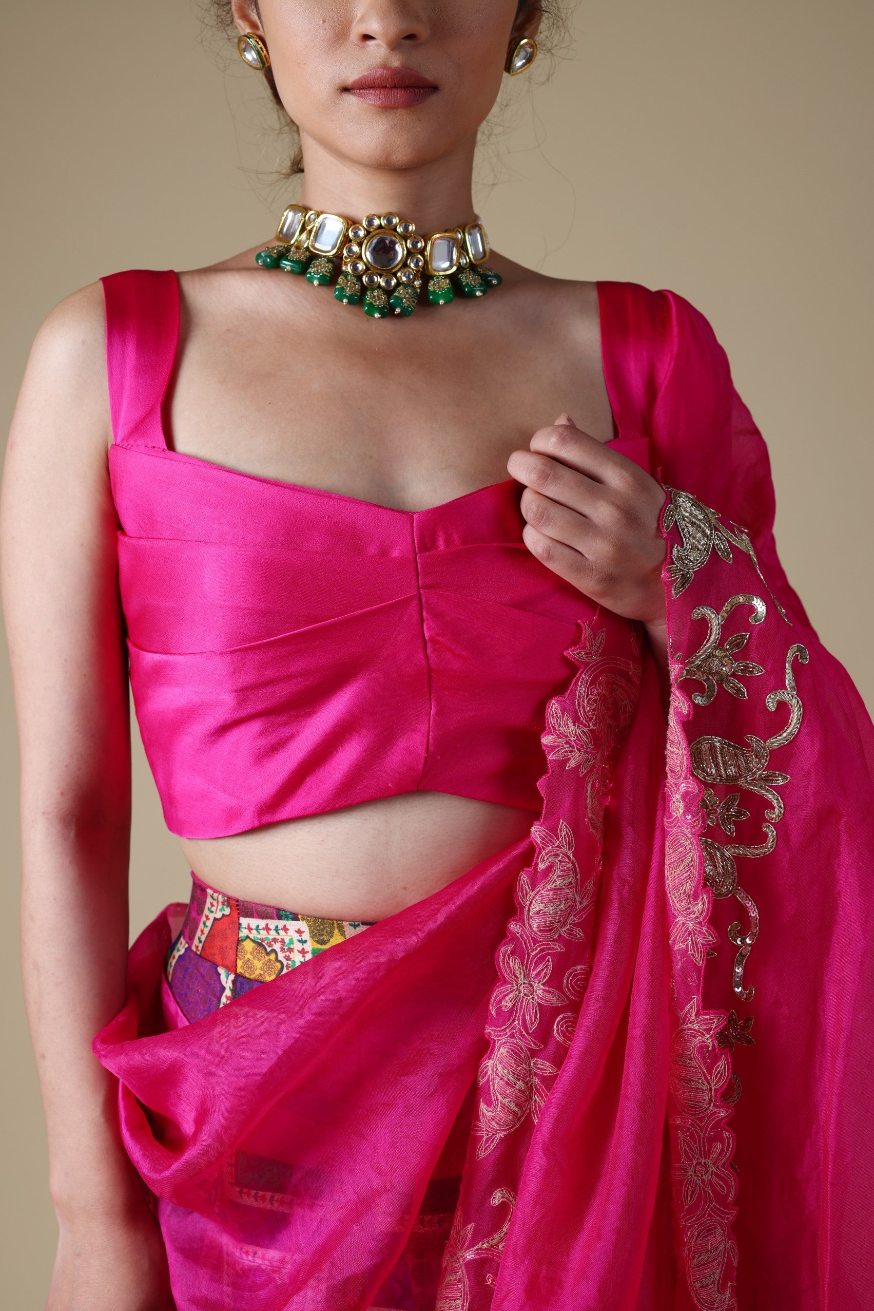 Hand-Embroidered zardosi work Dupatta with lehenga and blouse