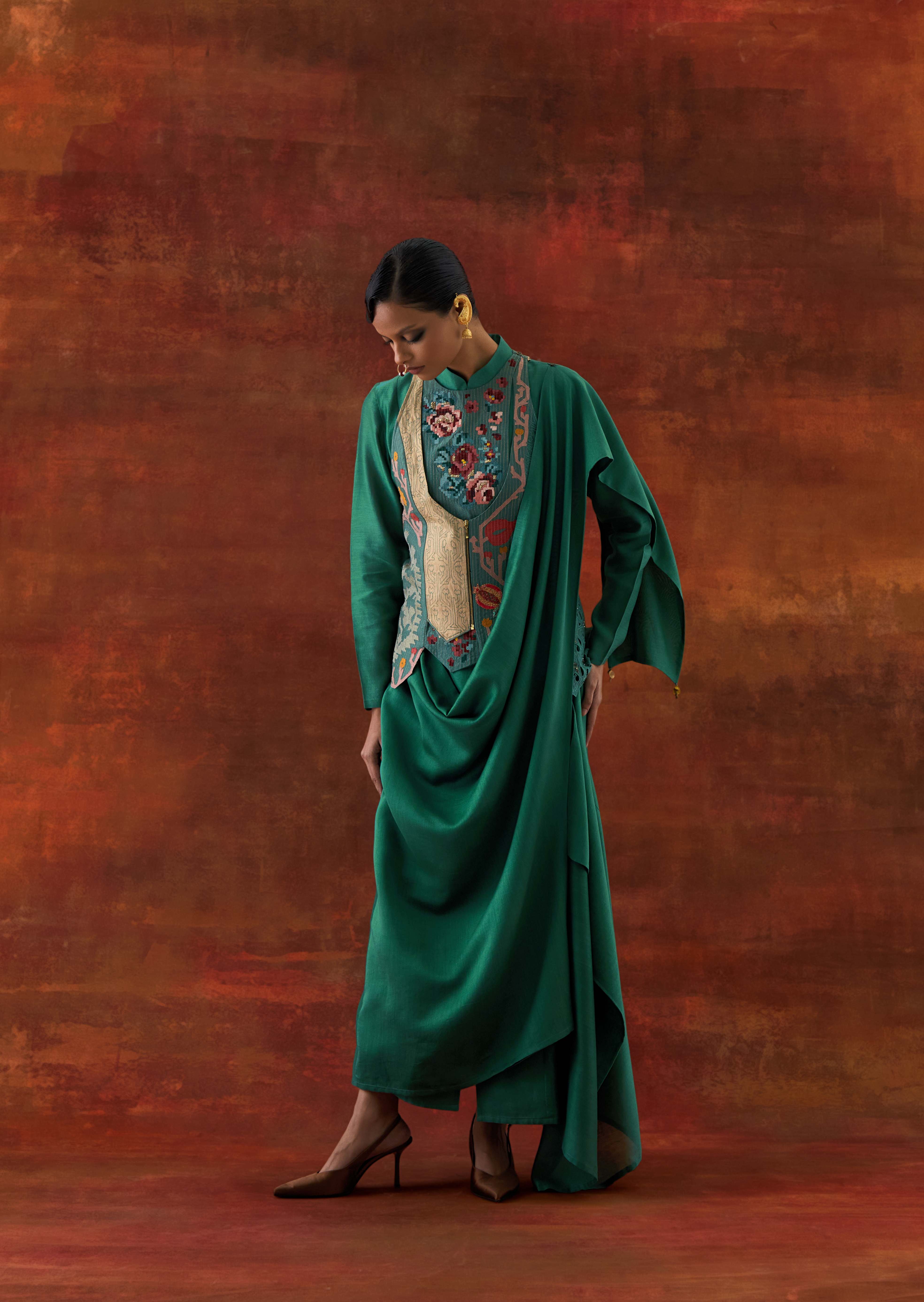 ANGRAKHA STYLE JACKET WITH ZIPPERED KURTA AND PANTS - image 7