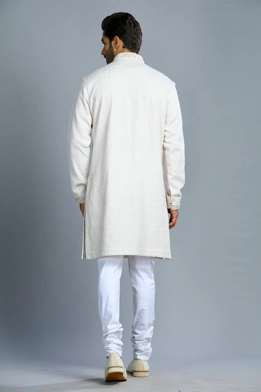 Ivory Cotton Embroidered Kurta