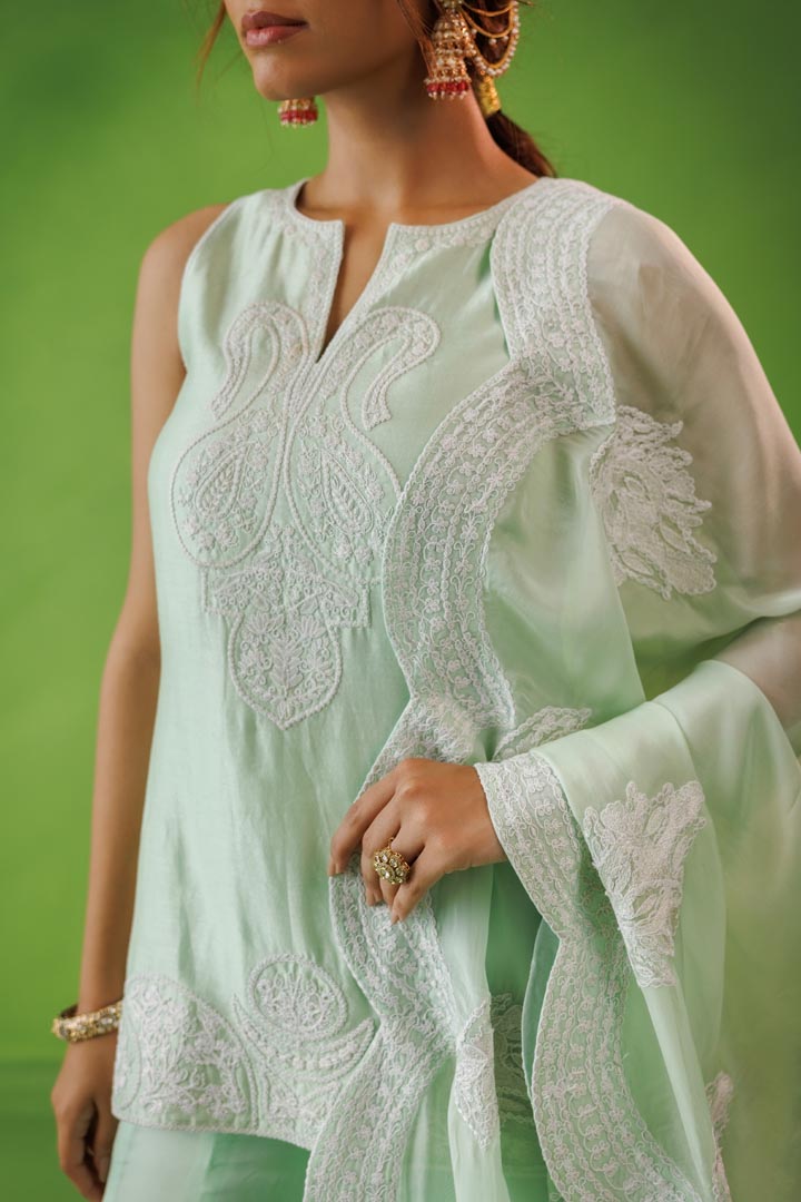 Mint green flared sharara set