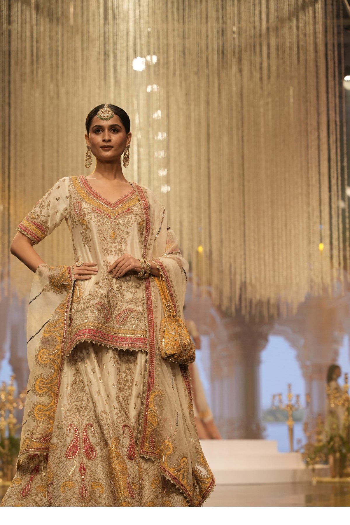 Sadiya - Daisy Ivory Short Kurta with Sharara and Dupatta