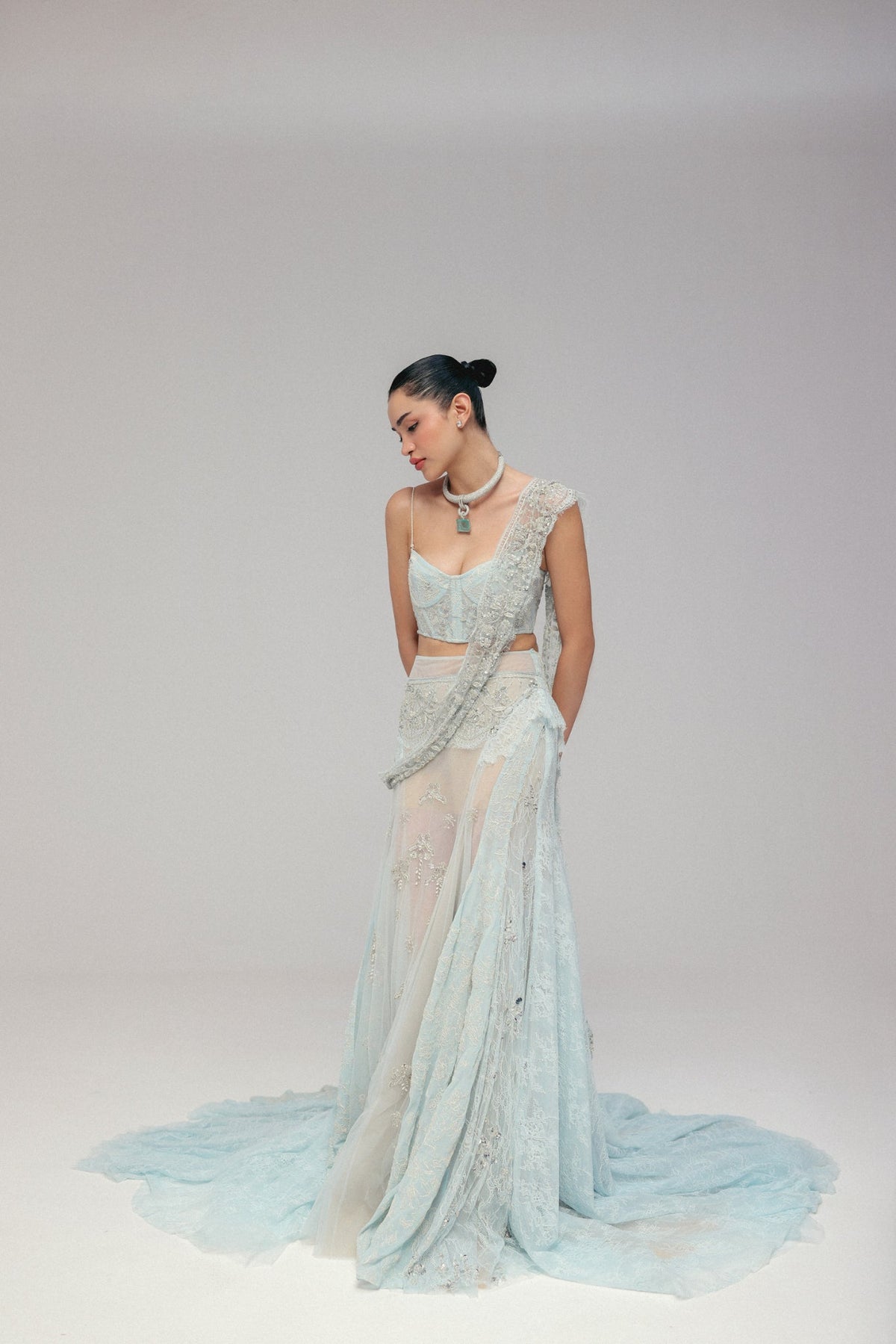 Cutdana & Zardosi Embroidery, Soft Tulle & Pure Georgette with Lace, Pre-Stitched Saree Set, Corset Silhouette