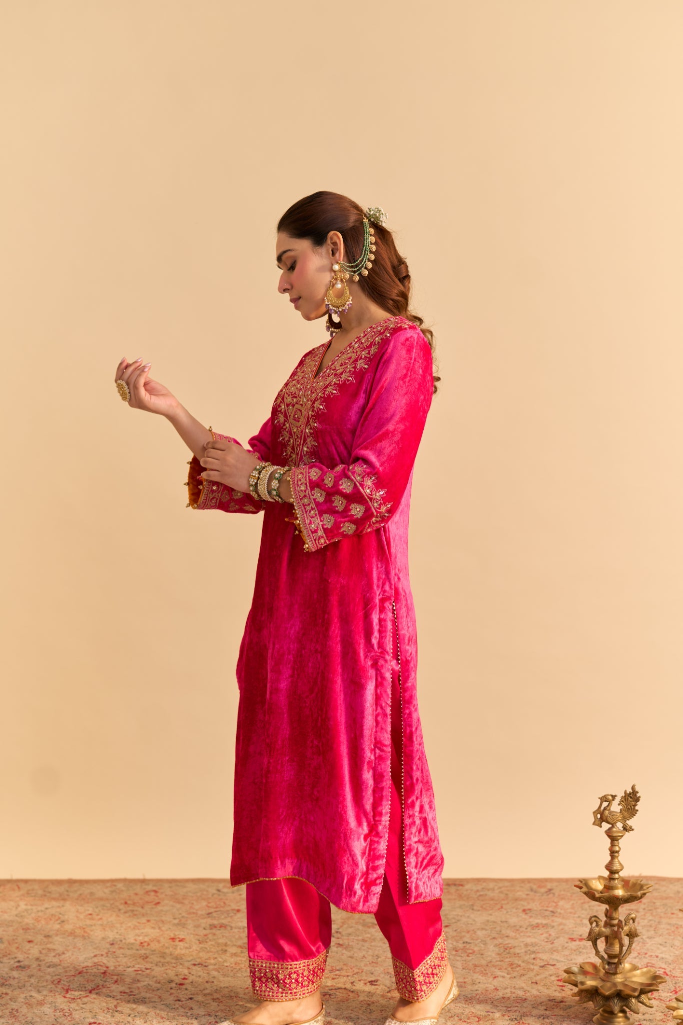 Aynaz - Hotpink Kurta with Salwar and Dupatta