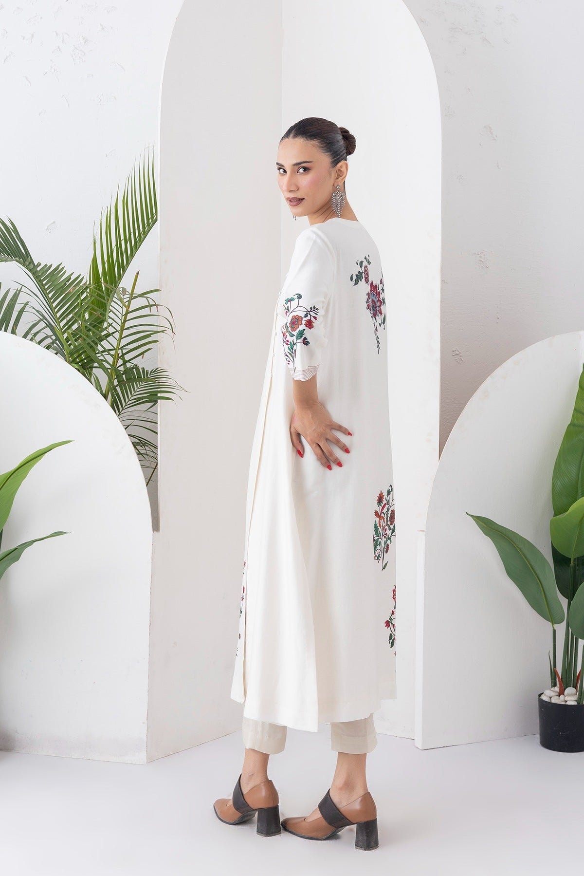 Ivory Silk Chanderi Floral Boota Printed Dress Set (2 PCS)