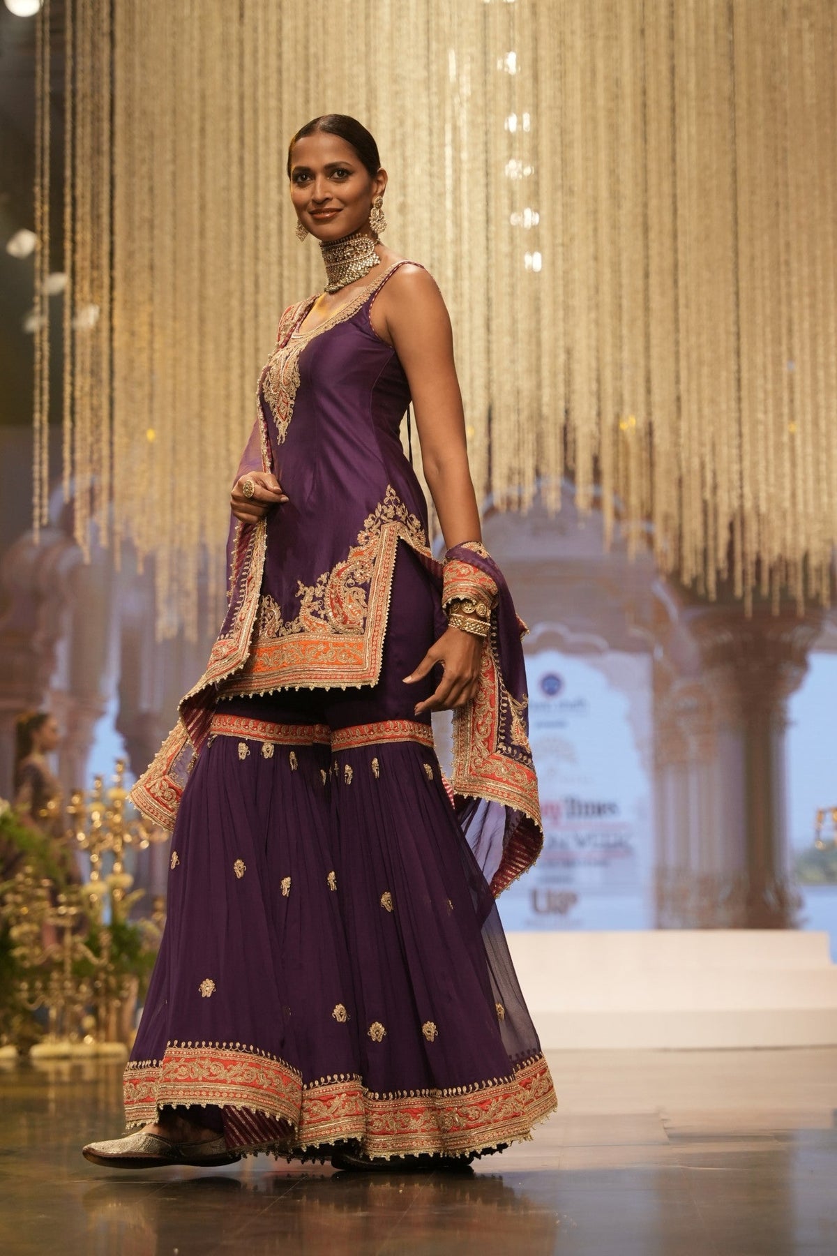 Maziyah - Deep Purple Short Kurta with Garara and Dupatta