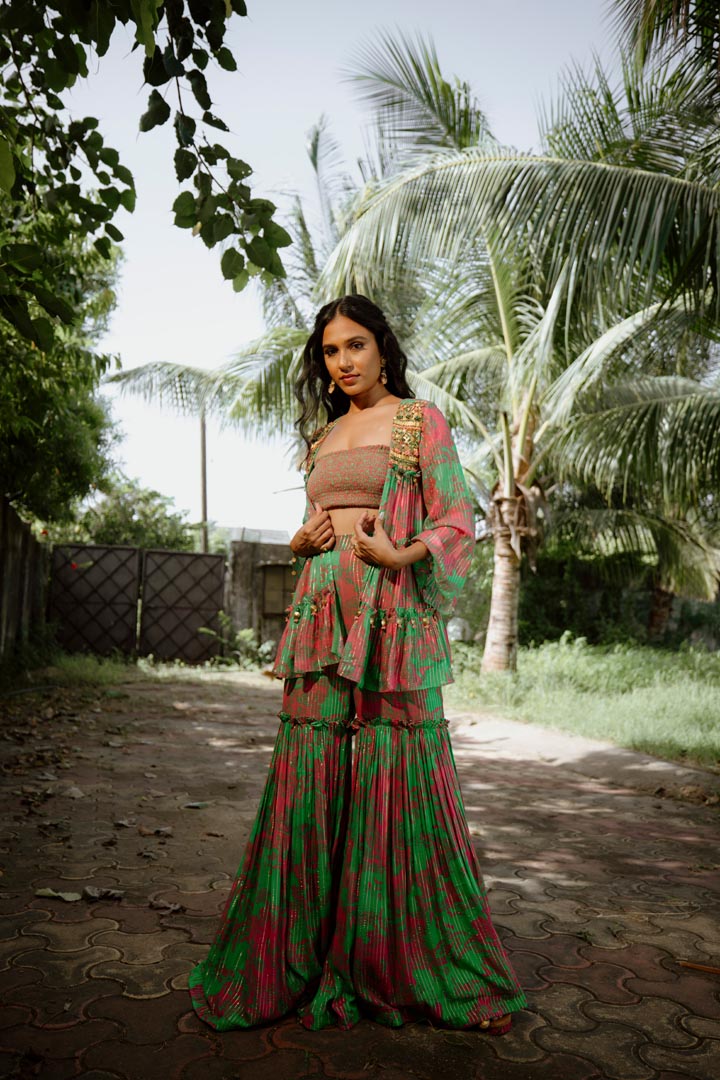 Green Viscose Georgette Digital Printed Sharara Set