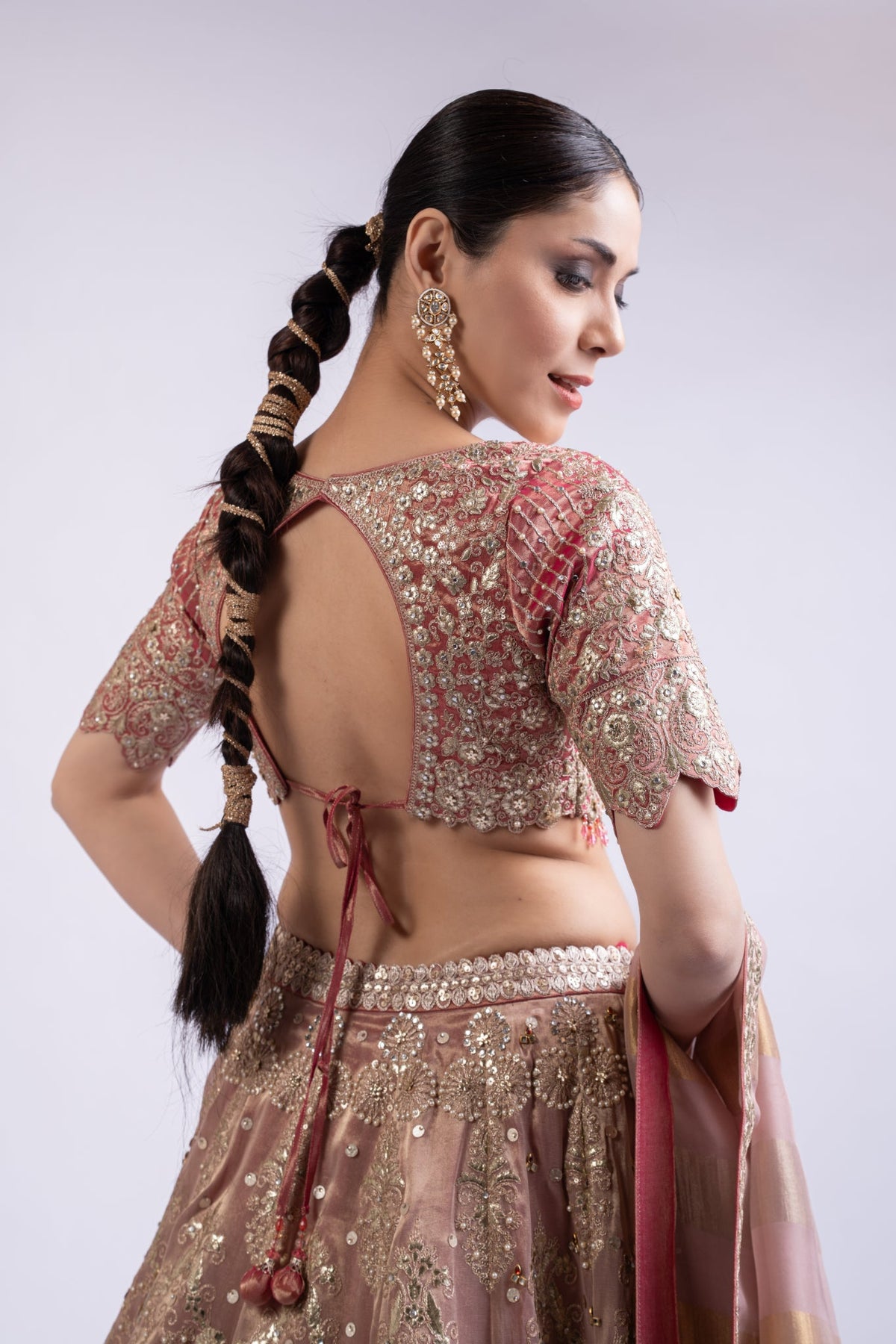 Rani Pink Luxe Tissue Silk Embroidered Lehenga Set with Dupatta