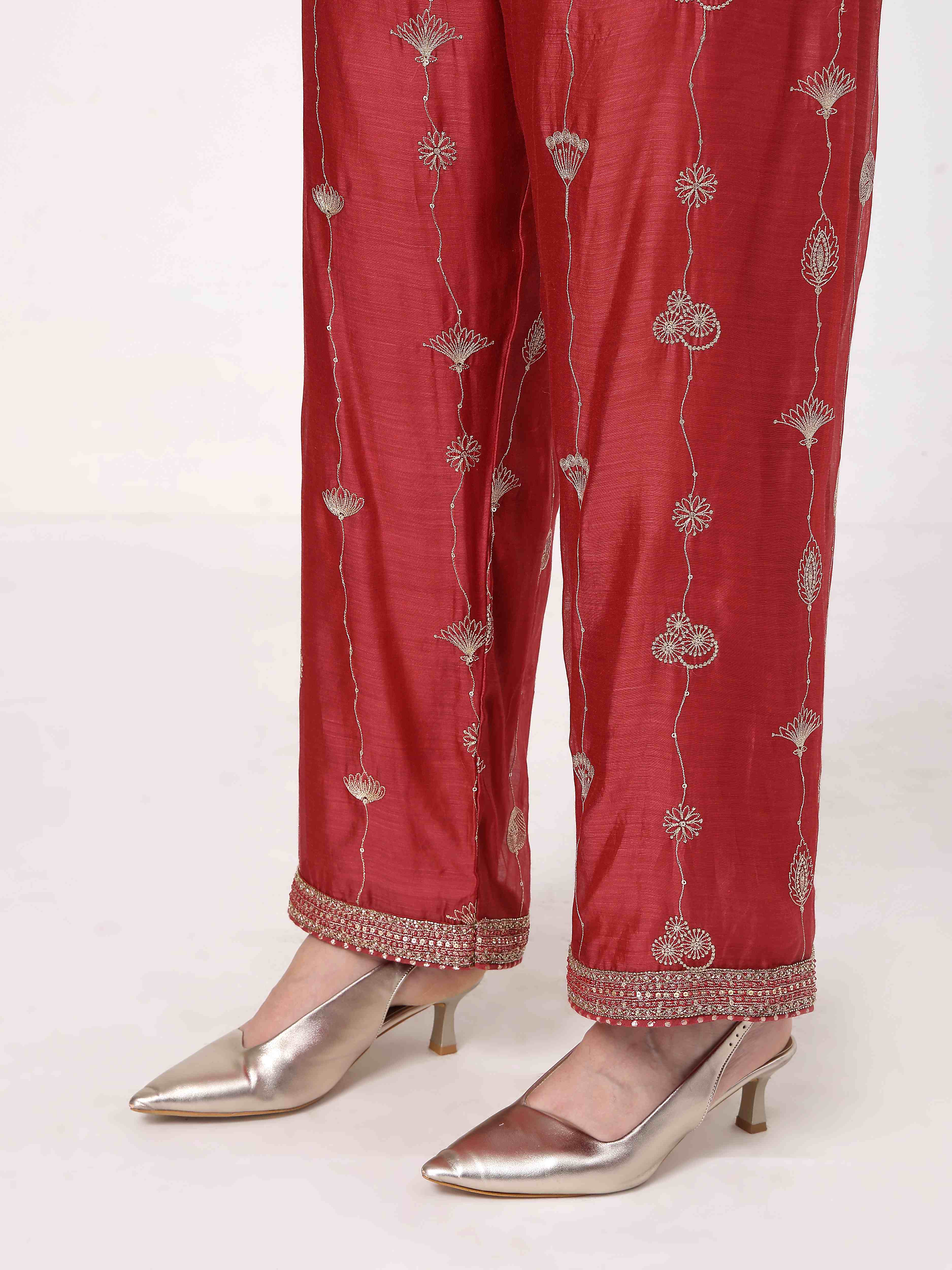 Maroon Embroidered Suit Set