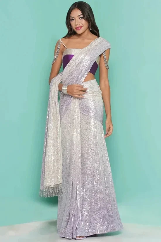 Ombre sequin Saree drape & stripe Blouse