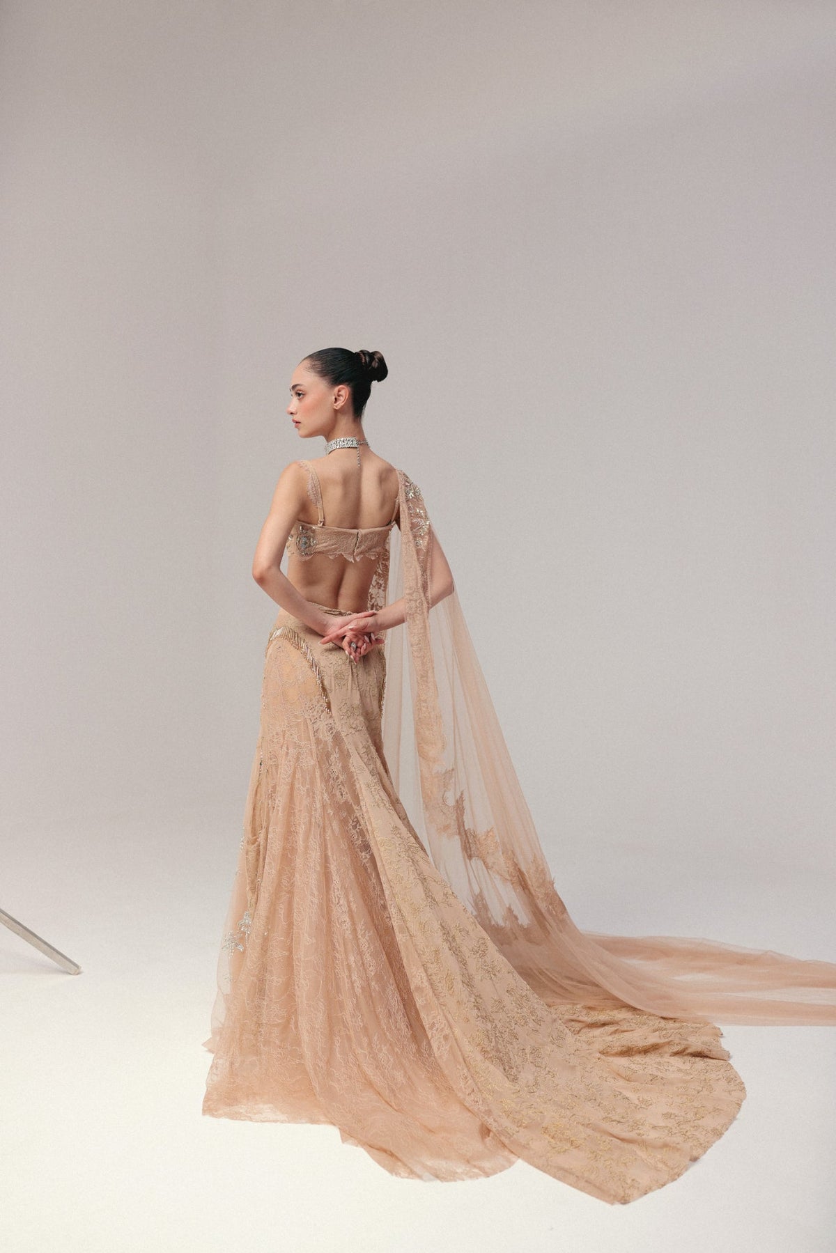 Beaded & Zardosi Embroidery, Soft Tulle & Pure Georgette with Lace, Skirt Set, Lace Blouse Silhouette