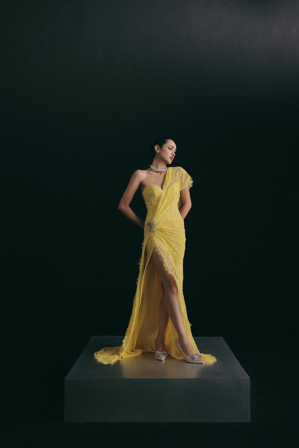 Sequin & Beaded Embroidery, Corded Lace & Dotted Tulle with Silk, Saree Set, Corset Silhouette