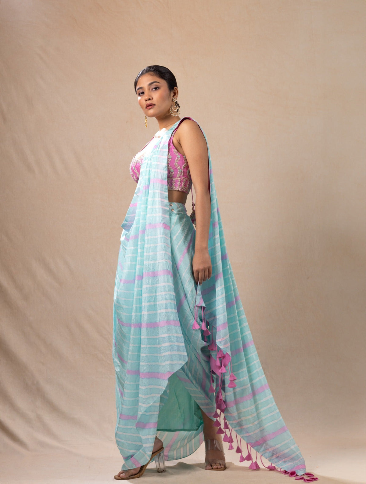 sarang leheriya drape saree with a belt