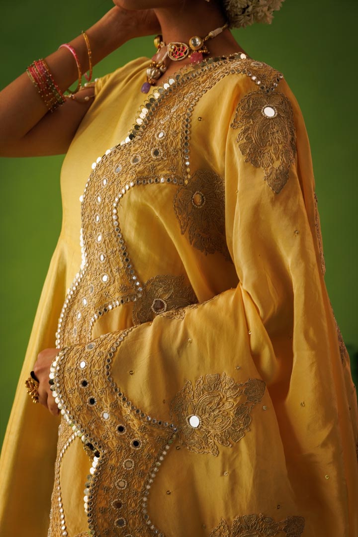 Powder blue and yellow reversible anarkali set with yellow  dupatta