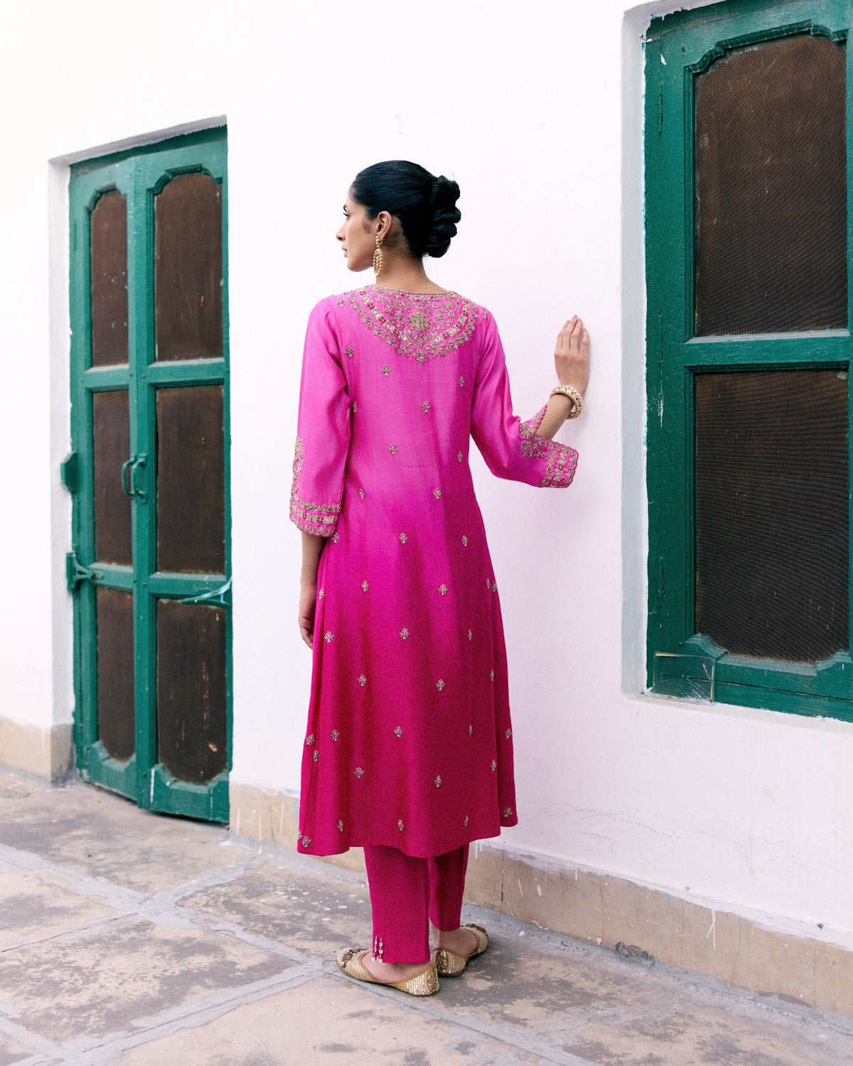 Gulbahar Lotus and Mor Gharchola Kurta Set