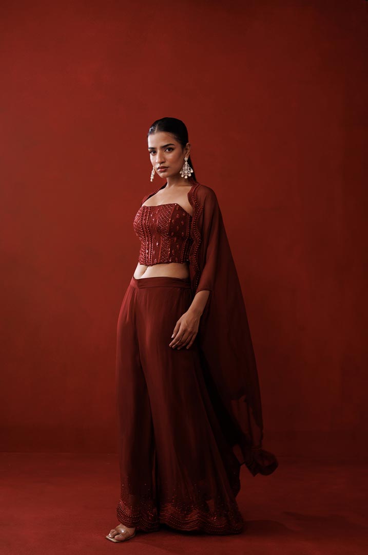 Maroon corset and palazzo set
