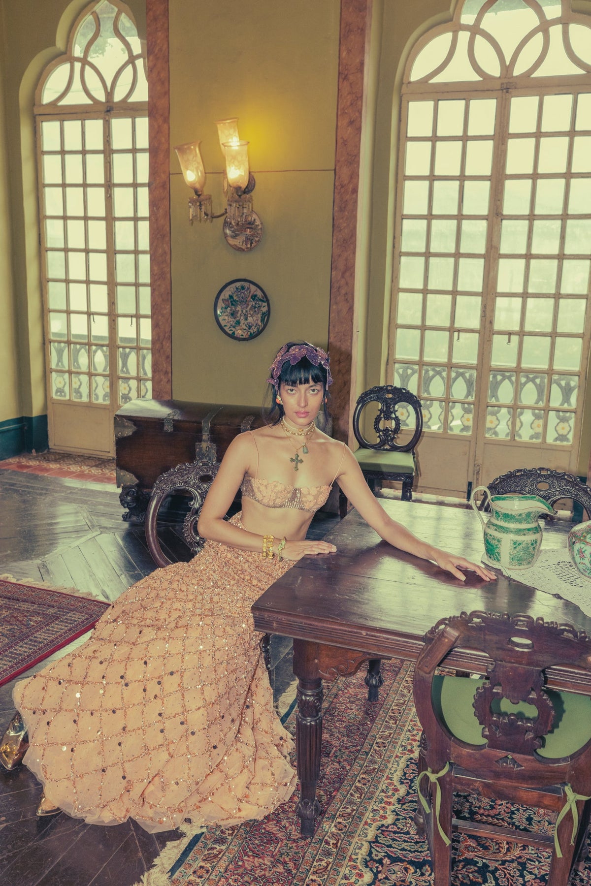 Beaded Floral Embroidery, Tulle & Silk, Lehenga Set, Mermaid Silhouette