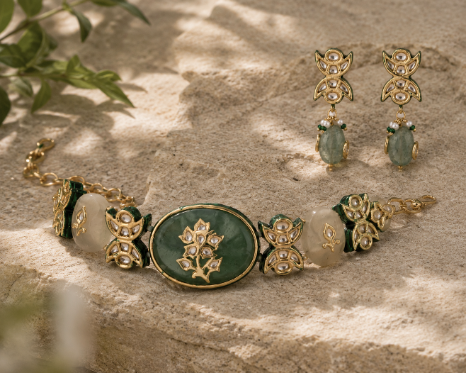 Emerald Floral Gemstone Choker Set