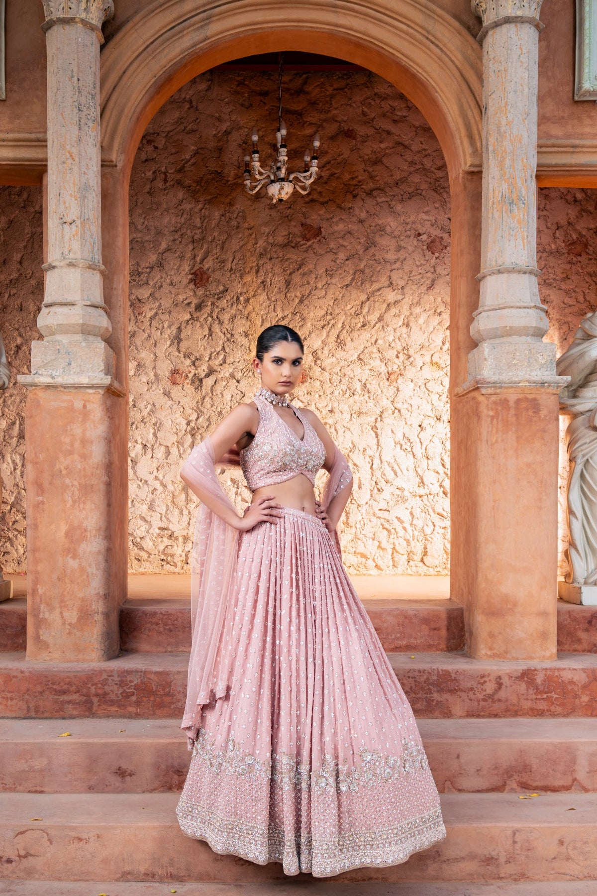 Noor Pink Embroidered Lehenga Set