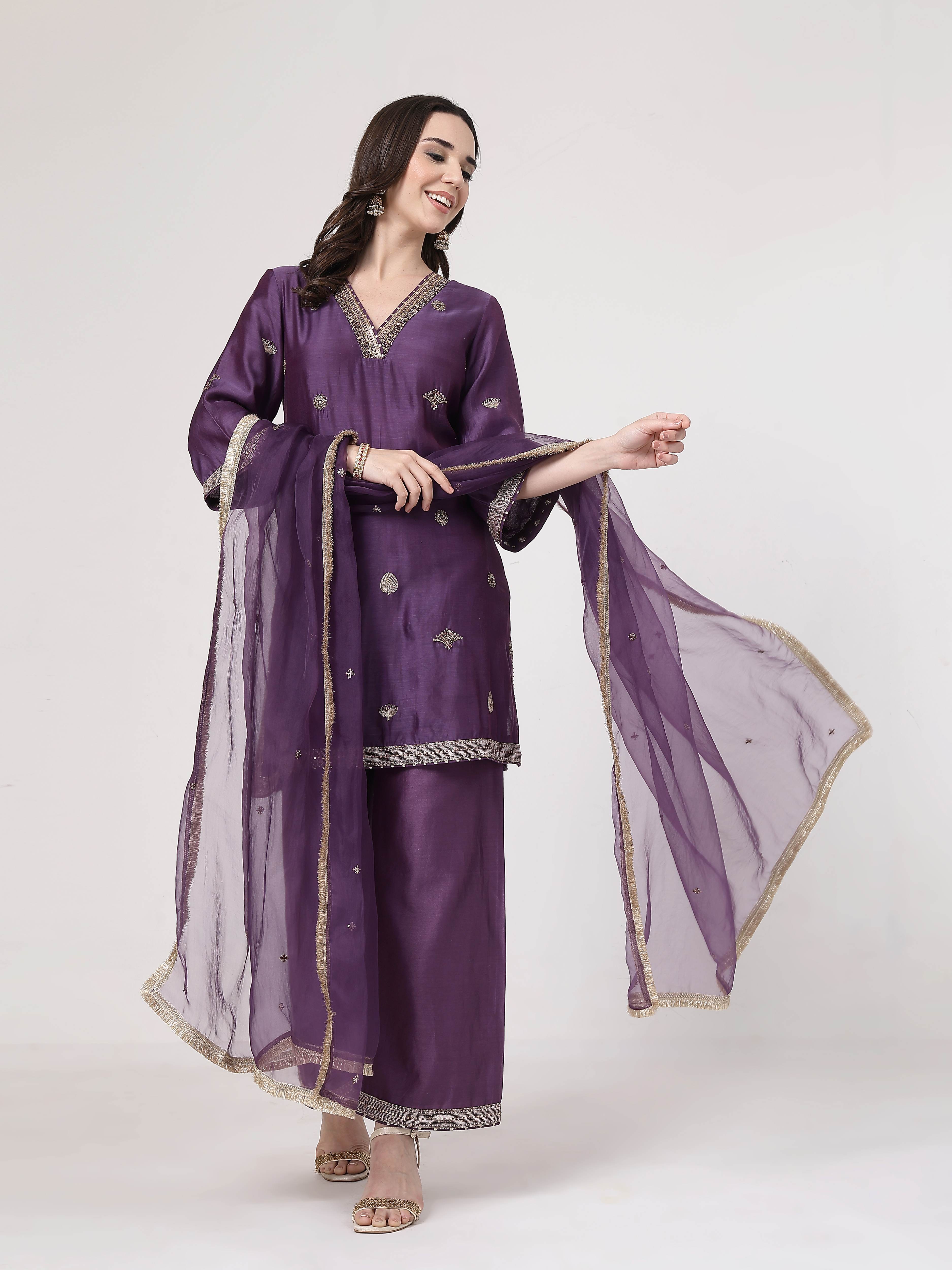 Violet Embroidered Suit Set