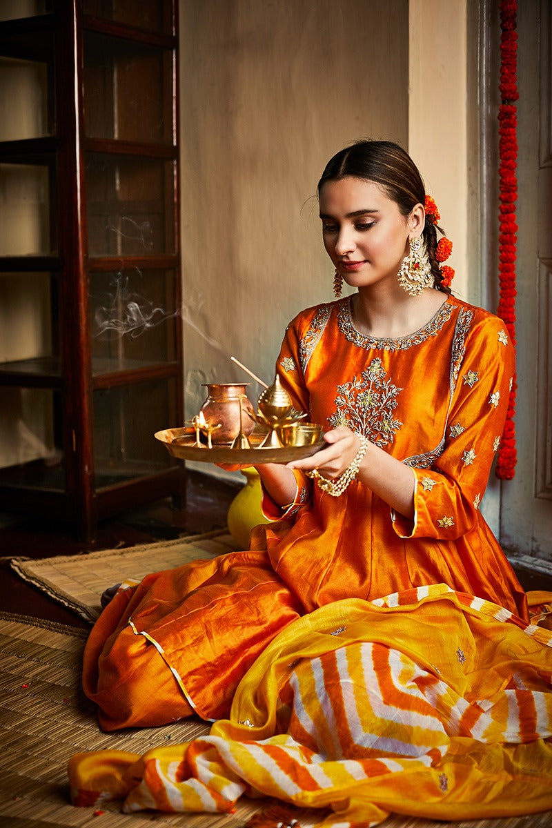 ommbre mughal sharara set with leheria dupatta