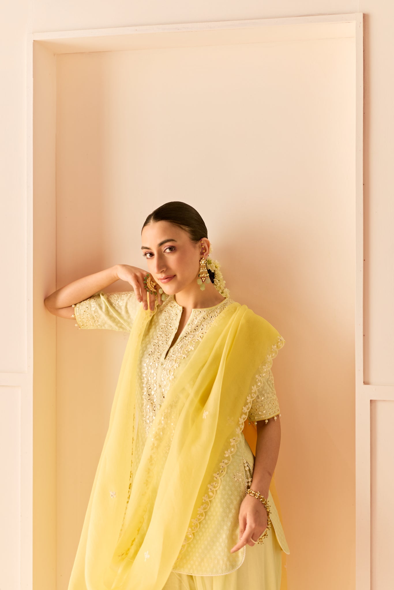 ANAISHA - MINT GREEN SHORT KURTA WITH FARSHI SALWAR AND DUPATTA