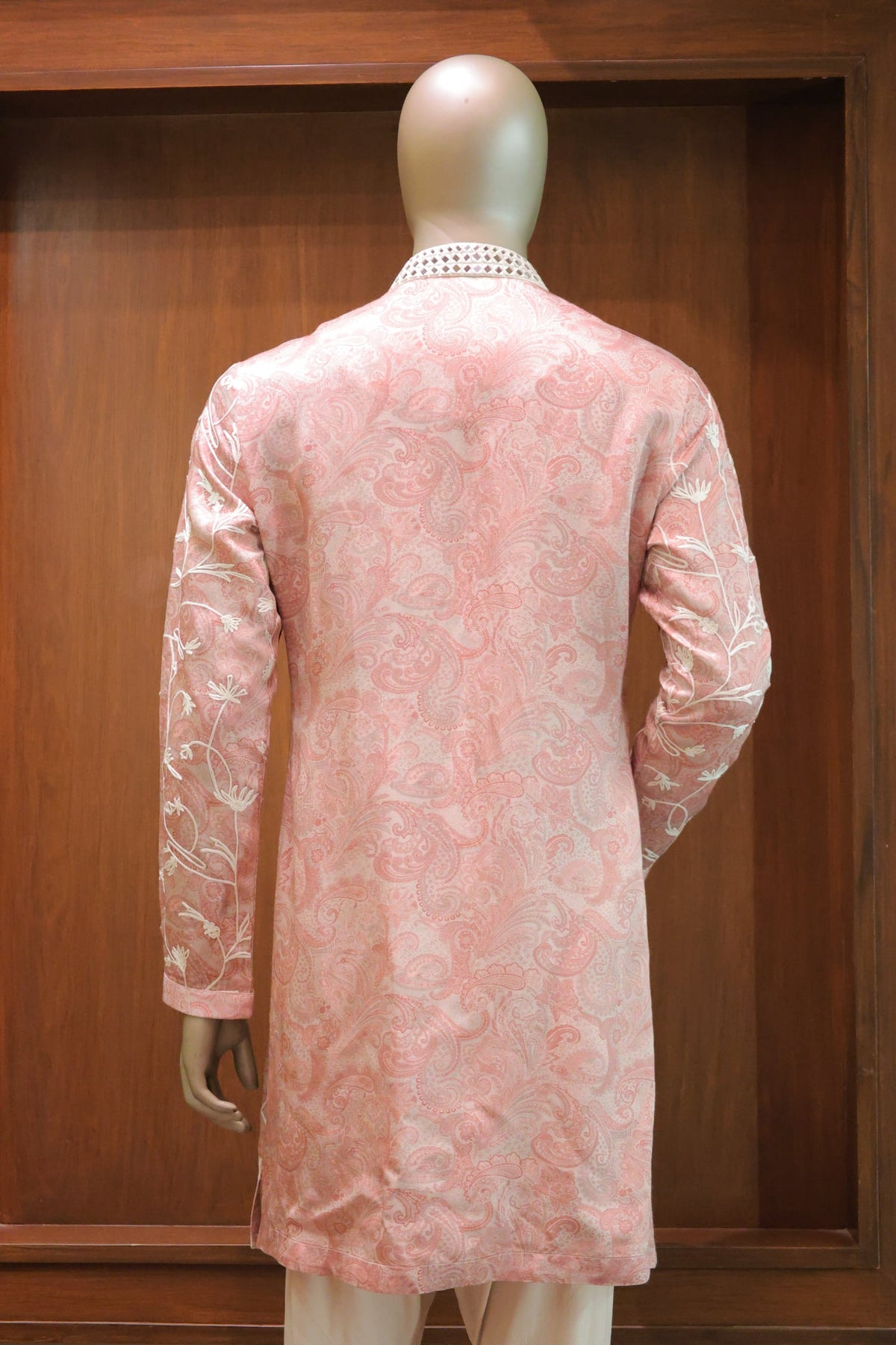 Blush Pink Floral Linen Satin Kurta