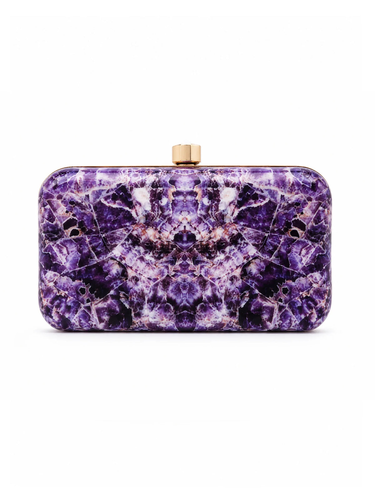 Purple Amethyst Print Slide-In Clutch Bag with Embellished Detail