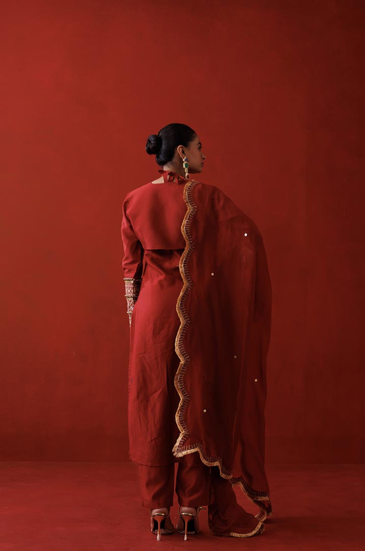 Rustic red halter neck kurta set