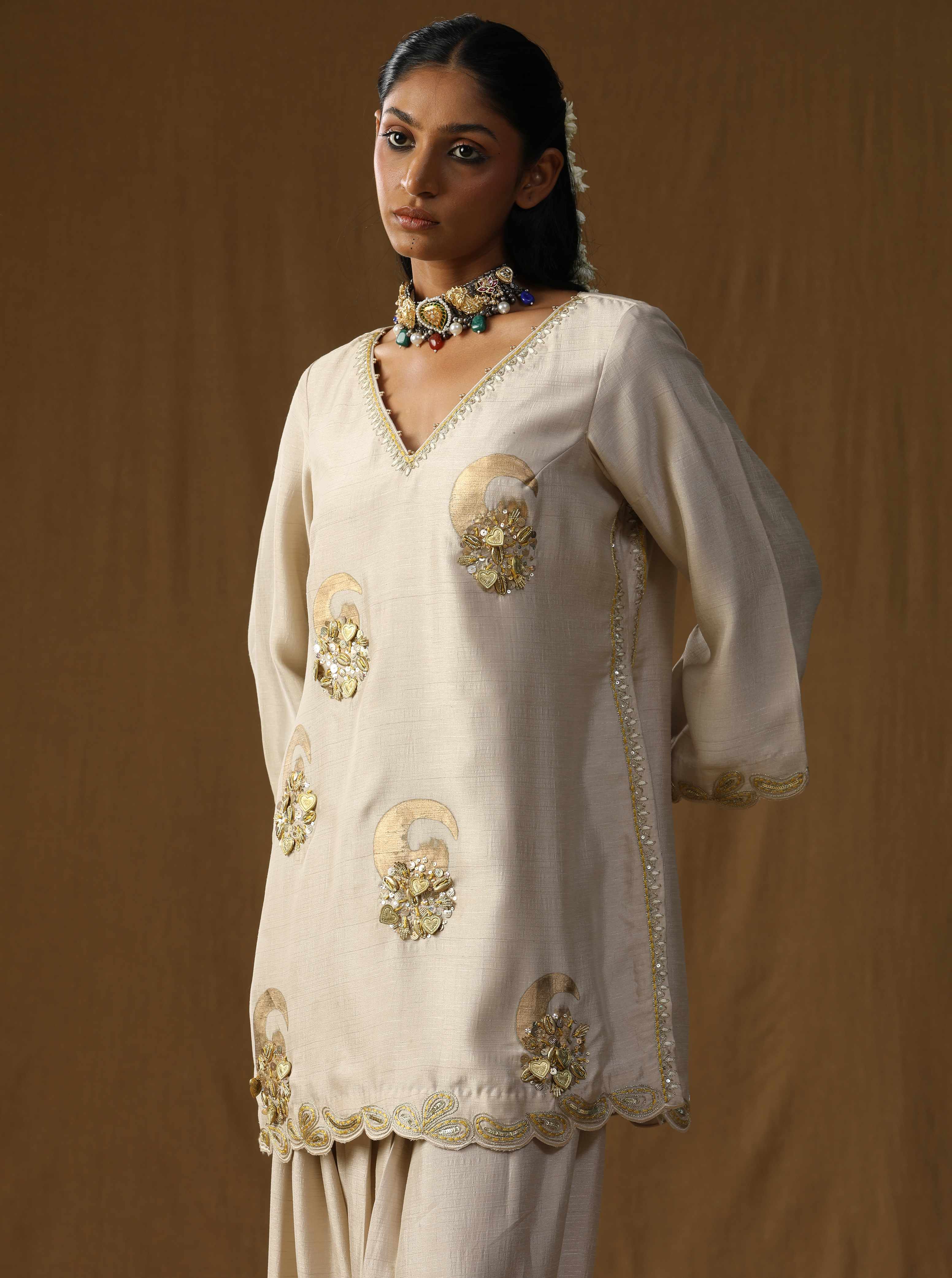 Vrind? � Beige Mritika Embroidered Suit Set