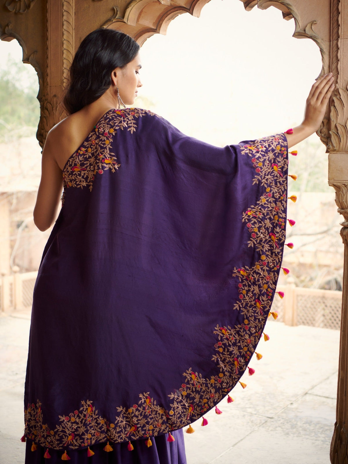 Embroidered one shoulder tunic with a sharara