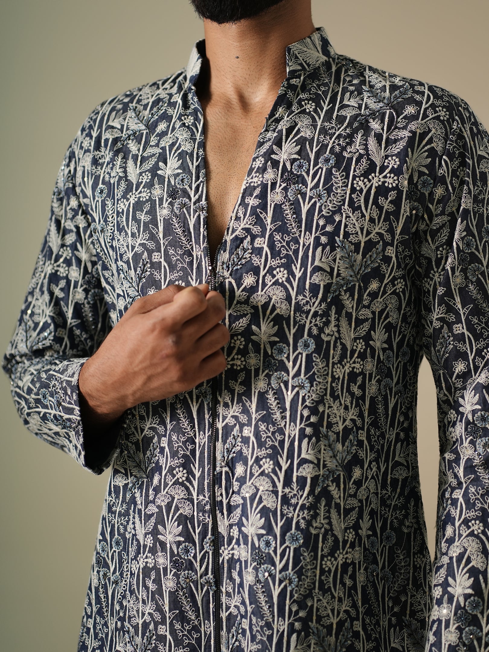 Denim Flora Kurta Set