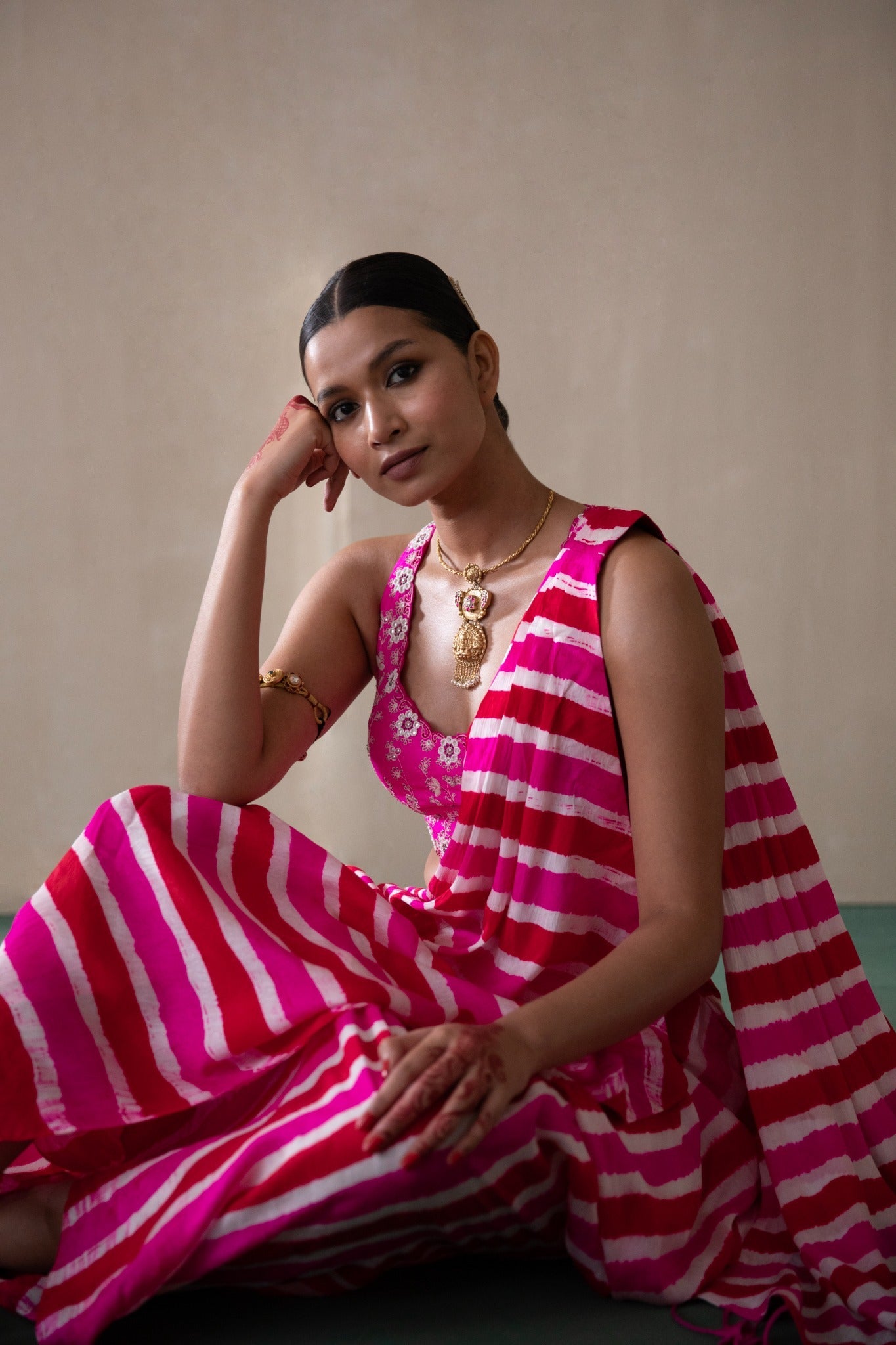 leheriya Bengali drape saree