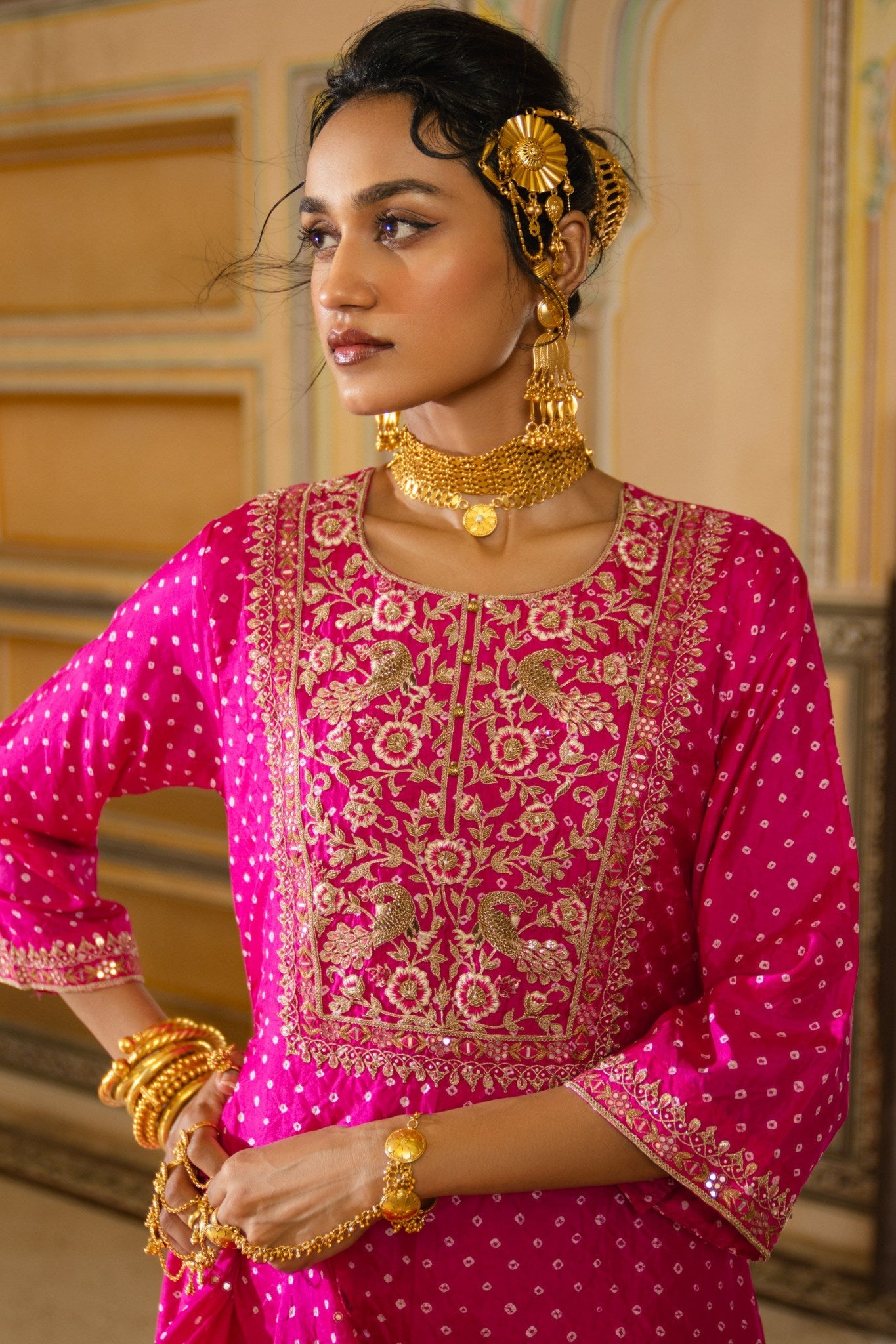 Peacock bandhni kurta set